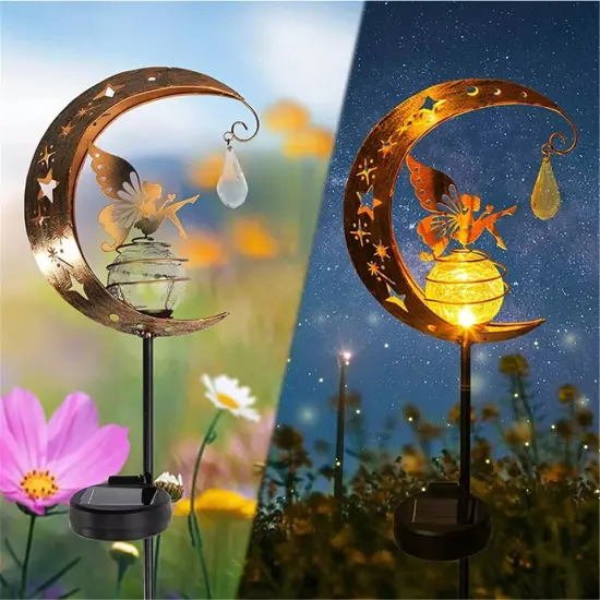 Solar Garden LED Lights Outdoor Metal Decorative Stake Light Crackle Glass Globe {4}