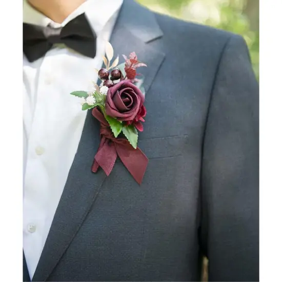 Boutonniere Set of 6 for Groom & Groomsmen Burgundy & marsala {2}