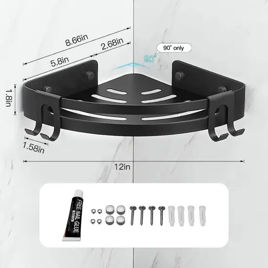 Shower Corner Shelf Caddy 2 Pack shower Organizer Corner No Drill Shower Storage Rust Proof Bathroom Corner Wall Shelf shampoo holder Silver Black {5}