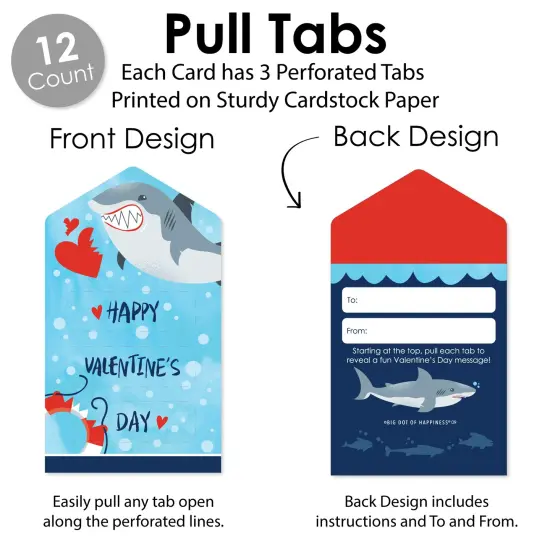 Big Dot of Happiness Shark Zone - Jawsome Shark Cards for Kids - Happy Valentine's Day Pull Tabs - Set of 12 {6}
