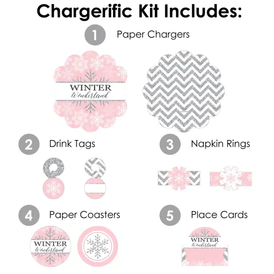 Big Dot of Happiness Pink Winter Wonderland Holiday Snowflake Birthday Party and Baby Shower Paper Charger and Table Decorations Chargerific Kit for 8 {4}