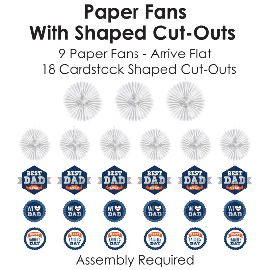 Big Dot of Happiness Happy Father's Day - Hanging We Love Dad Party Tissue Decoration Kit - Paper Fans - Set of 9 {6}