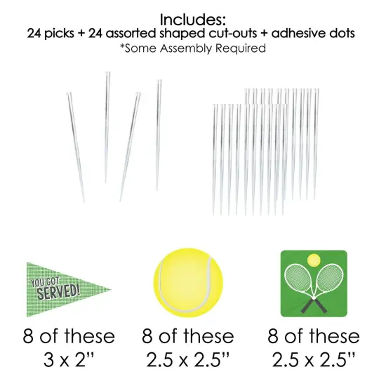 Big Dot of Happiness You Got Served - Tennis - Dessert Cupcake Toppers - Baby Shower or Tennis Ball Birthday Party Clear Treat Picks - Set of 24 {7}