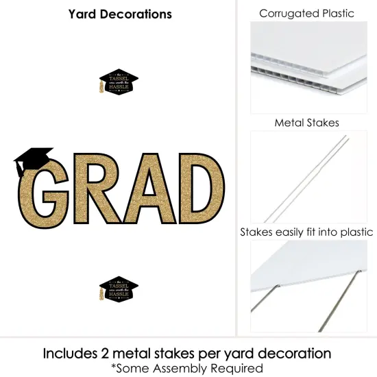 Big Dot of Happiness Gold Graduation Party Yard Signs - Outdoor Lawn Decorations - GRAD {6}