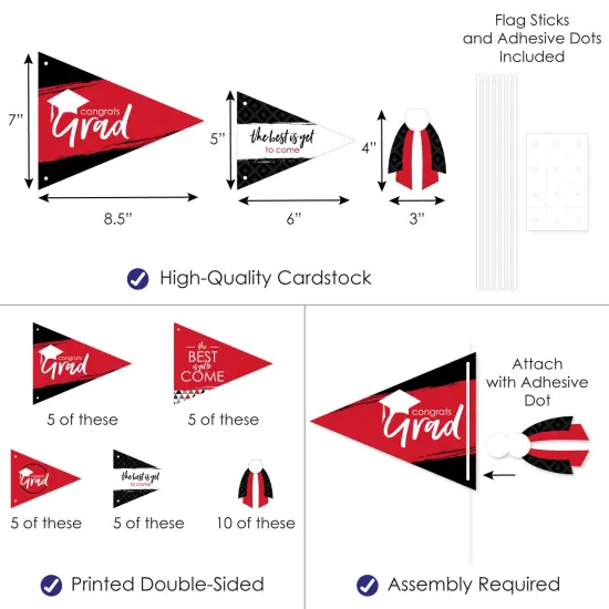 Big Dot of Happiness Red Grad - Best is Yet to Come - Triangle Red Graduation Party Photo Props - Pennant Flag Centerpieces - Set of 20 {4}