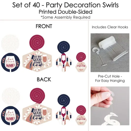 Big Dot of Happiness But First, Wine - Wine Tasting Party Hanging Decor - Party Decoration Swirls - Set of 40 {7}