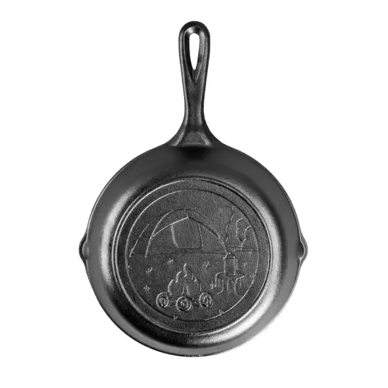 Lodge Cast Iron Cooking Skillet Seasoned Tent Scene Imprint 8 in {1}
