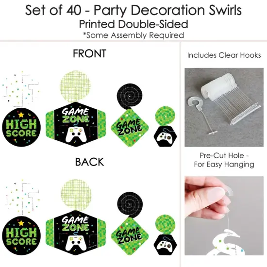 Big Dot of Happiness Game Zone - Pixel Video Game Party or Birthday Party Hanging Decor - Party Decoration Swirls - Set of 40 {7}