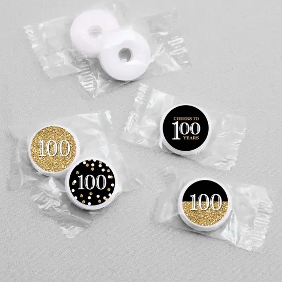 Big Dot of Happiness Adult 100th Birthday - Gold - Round Candy Sticker Party Favors - Labels Fits Chocolate Candy (1 sheet of 108) {4}