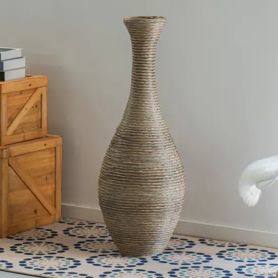 38-inch Tall Artificial Rattan Floor Vase in Elegant Beige - Statement Piece for Living Room Decor, Entryway, or Hallway - Versatile Home Accent for Dried or Silk Floral Arrangements {5}