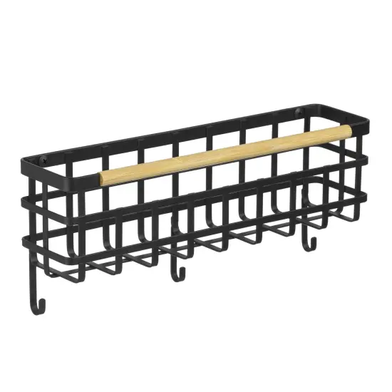 mDesign Metal/Bamboo Wall Mount Mail/Key Holder, 5 Hooks {4}