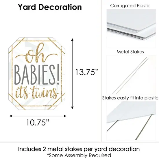 Big Dot of Happiness It's Twins - Outdoor Lawn Sign - Gold Twins Baby Shower Yard Sign - 1 Piece {7}