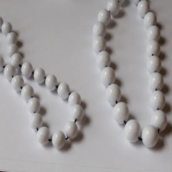 2 White Fused String Vintage Necklaces 46 Inch Beaded Princess Length Necklace {1}