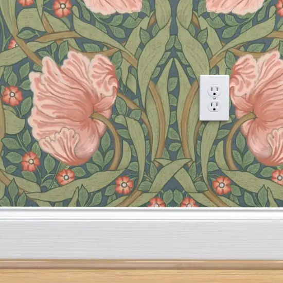 Peel & Stick Wallpaper 2FT Wide Pink Floral Green Botanical Victorian Garden William Morris Vintage Flower Leaves Art Nouveau Large Scale Custom Removable Wallpaper by Spoonflower {4}