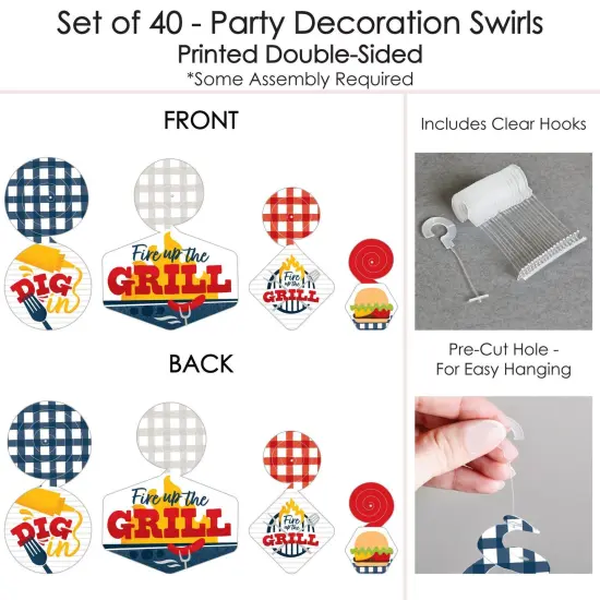 Big Dot of Happiness Fire Up the Grill - Summer BBQ Picnic Party Hanging Decor - Party Decoration Swirls - Set of 40 {7}