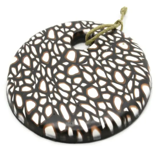 68mm Browns White and Black Polymer Clay Flat Circle Gogo Pendant {5}