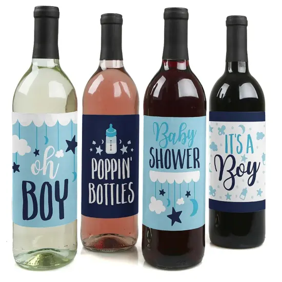 Big Dot of Happiness It's a Boy - Blue Baby Shower Decorations for Women and Men - Wine Bottle Label Stickers - Set of 4 {1}