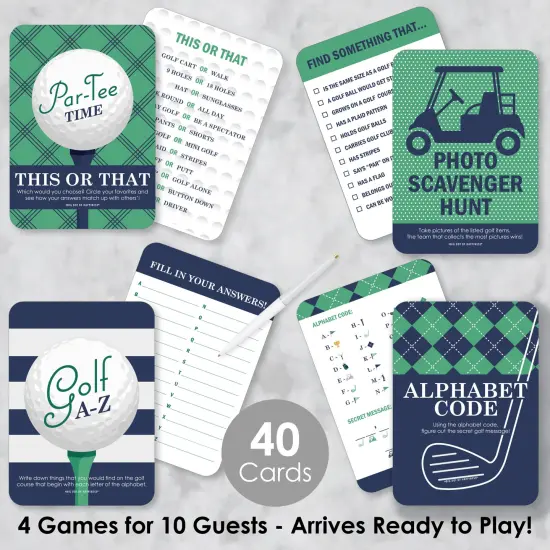 Big Dot of Happiness Par-Tee Time - Golf - 4 Birthday or Retirement Party Games - 10 Cards Each - Gamerific Bundle {3}