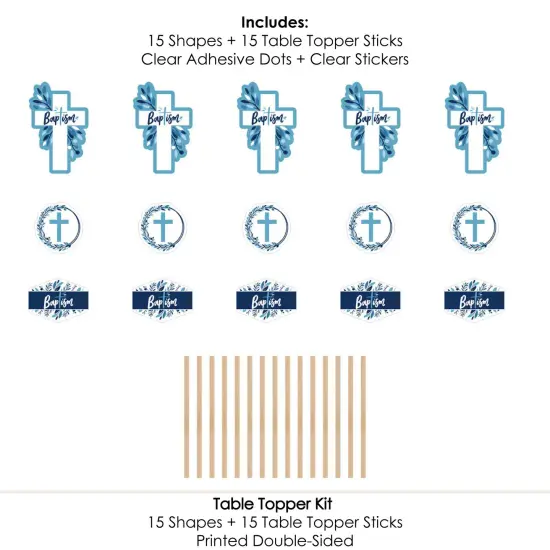 Big Dot of Happiness Baptism Blue Elegant Cross - Boy Religious Party Centerpiece Sticks - Table Toppers - Set of 15 {7}