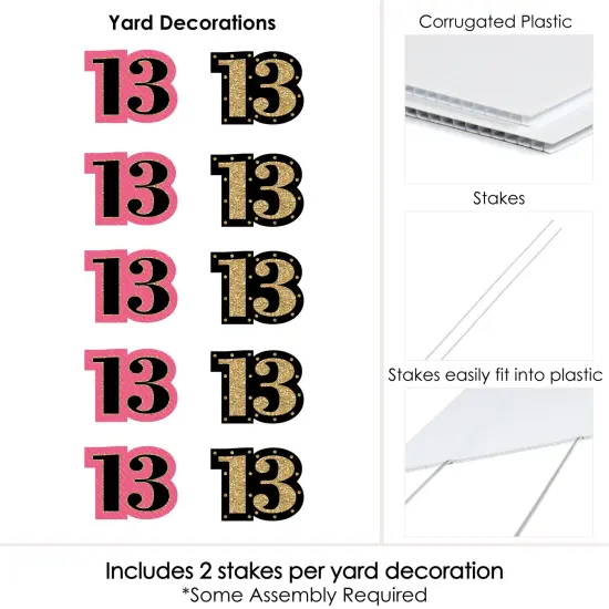 Big Dot of Happiness Chic 13th Birthday - Pink, Black and Gold Lawn Decorations - Outdoor Birthday Party Yard Decorations - 10 Piece {7}