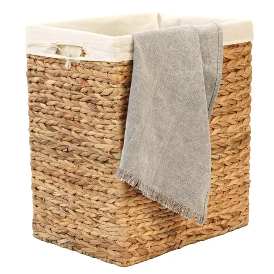 Handmade Rectangular Water Hyacinth Wicker Laundry Hamper with Lid Natural {1}