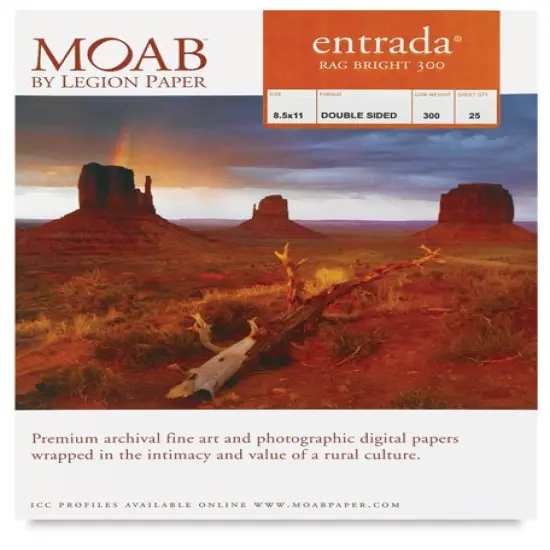 Legion Moab Entrada Digital Rag Paper - 8-1/2" x 11", Bright White, 300 gsm, Pkg of 25 Sheets {1}