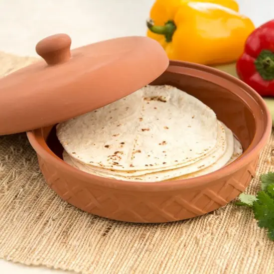 Fox Run Microwavable Terra Cotta Tortilla Warmer Glazed Interior 8 1/2" {7}