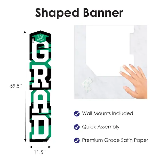 Big Dot of Happiness Green Graduation Banner - Vertical Shaped Banner Decorations {4}