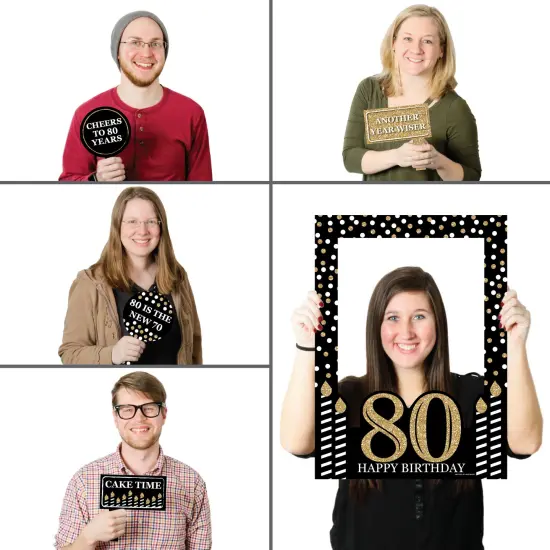 Big Dot of Happiness Adult 80th Birthday - Gold - Birthday Party Selfie Photo Booth Picture Frame & Props - Printed on Sturdy Material {3}
