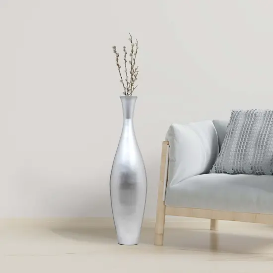 Tall 43 Inch Modern Bamboo Narrow Trumpet Floor Vase - Elegant Home Decoration, Modern Accent Piece, Living Room Decor, Handcrafted Bamboo Art, Contemporary Interior Design, Unique Tall Vase Silver Large {2}