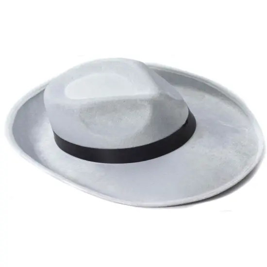 White And Black Velvet Gangster Costume Fedora Hat {1}
