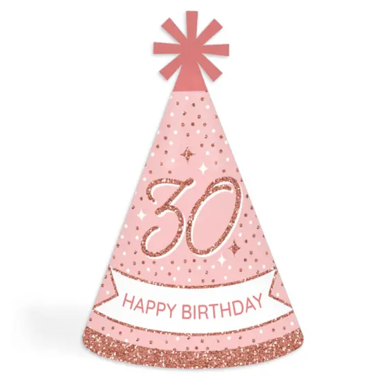 Big Dot of Happiness 30th Pink Rose Gold Birthday - Cone Happy Birthday Party Hats for Adults - Set of 8 (Standard Size) {1}