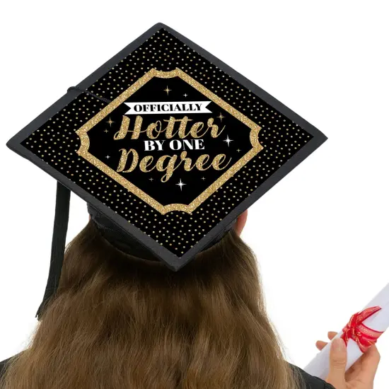 Big Dot of Happiness Officially Hotter By One Degree - College Graduation Cap Decorations Kit - Grad Cap Cover {6}