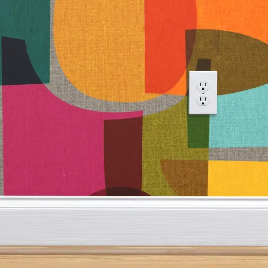 Pre-Pasted Wallpaper 2FT Wide Midcentury Modern Bright Geometric Retro Abstract Colorful Shapes Custom Pre-pasted Wallpaper by Spoonflower {4}