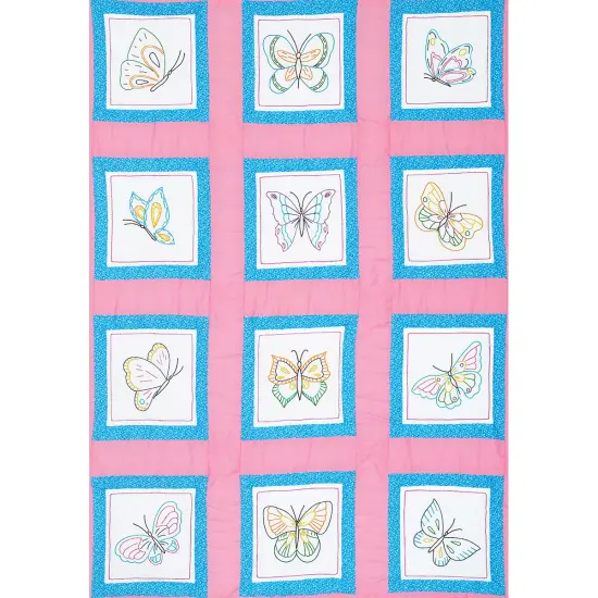 Jack Dempsey Themed Stamped White Quilt Blocks 9"X9" 12/Pkg-Butterflies {2}