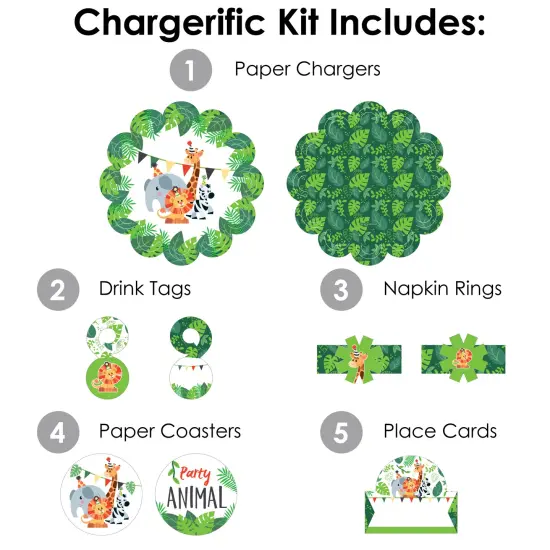 Big Dot of Happiness Jungle Party Animals Zoo Animal Birthday Party & Baby Shower Paper Charger & Table Decorations Chargerific Kit Setting for 8 {4}