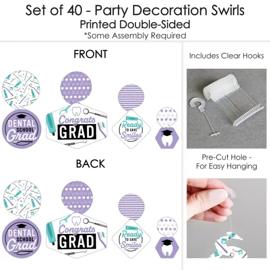 Big Dot of Happiness Dental School Graduation Hygienist Decorations Hanging Swirls - Set of 40 {7}