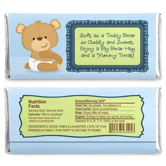 Big Dot of Happiness Boy Baby Teddy Bear - Candy Bar Wrappers Baby Shower Favors - Set of 24 {3}