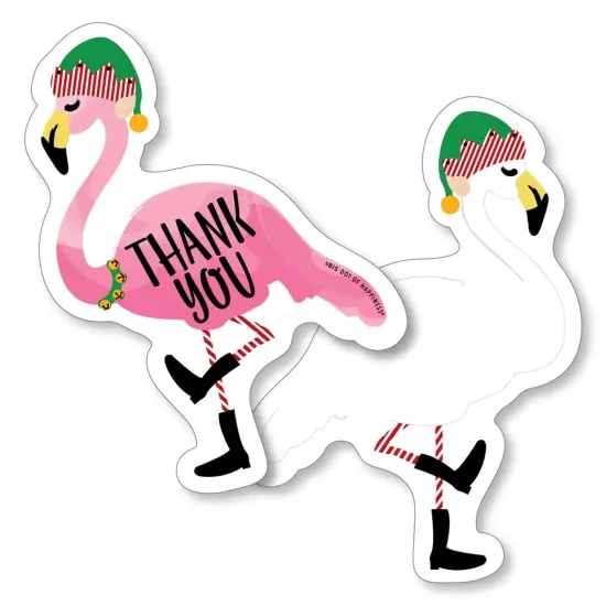 Big Dot of Happiness Flamingle Bells - Shaped Thank You Cards - Tropical Christmas Party Shaped Thank You Cards with Envelopes - Set of 12 {1}