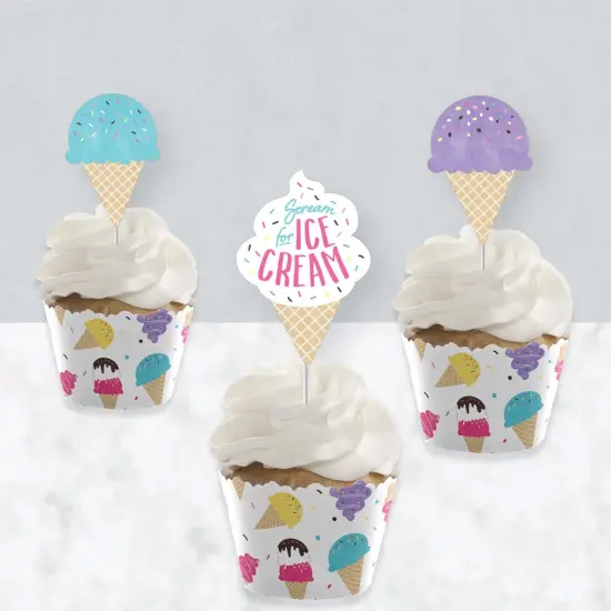 Big Dot of Happiness Scoop Up the Fun - Ice Cream - Cupcake Decoration - Sprinkles Party Cupcake Wrappers and Treat Picks Kit - Set of 24 {4}