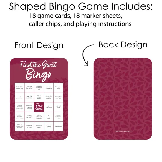 Big Dot of Happiness Burgundy Elegantly Simple - Find the Guest Bingo Cards and Markers - Wedding & Bridal Shower Bingo GameSet of 18 {4}