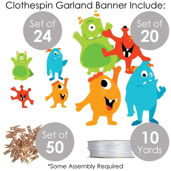 Big Dot of Happiness Monster Bash - Little Monster Birthday Party or Baby Shower DIY Decorations - Clothespin Garland Banner - 44 Pieces {6}