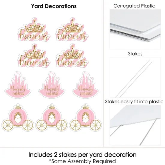 Big Dot of Happiness Little Princess Crown - Tiara Castle & Carriage Lawn Decor - Outdoor Princess Baby Shower or Birthday Party Yard Decor - 10 Piece {7}