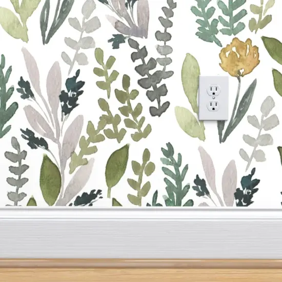 Peel & Stick Wallpaper 2FT Wide Spring Leaves Green Botanical Modern Custom Removable Wallpaper by Spoonflower {4}