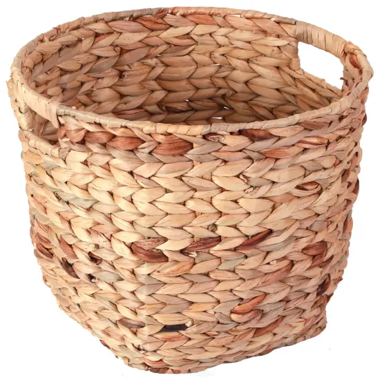 Large Round Water Hyacinth Wicker Basket with Handles - Handwoven Trash Bin {1}