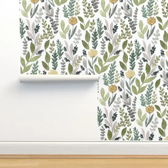 Pre-Pasted Wallpaper 2FT Wide Spring Leaves Green Botanical Modern Custom Pre-pasted Wallpaper by Spoonflower {2}