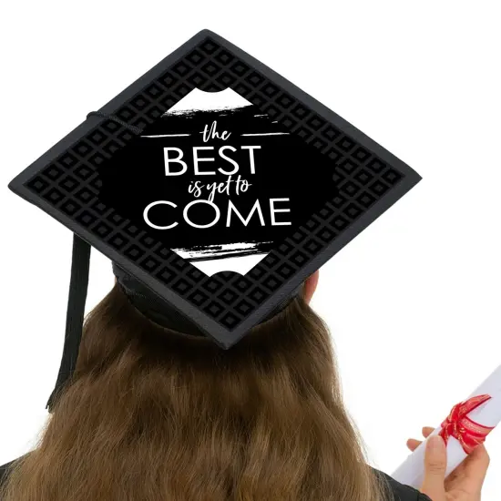 Big Dot of Happiness Black and White Grad - Best is Yet to Come - Black and White Graduation Cap Decorations Kit - Grad Cap Cover {6}