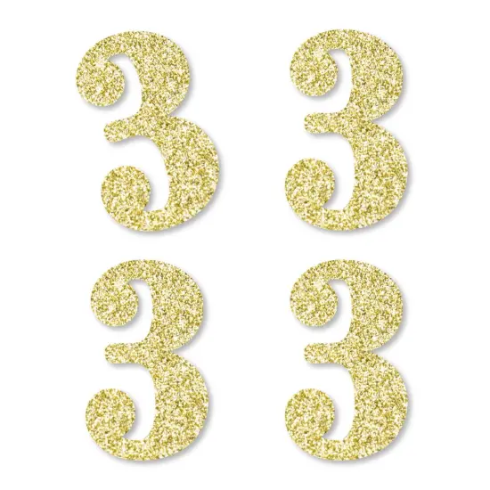 Big Dot of Happiness Gold Glitter 3 - No-Mess Real Gold Glitter Cut-Out Numbers - 3rd Birthday Party Confetti - Set of 24 {1}