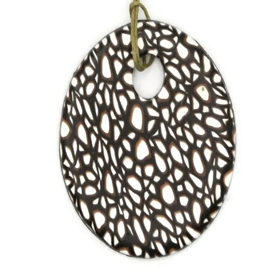 68mm Browns White and Black Polymer Clay Flat Circle Gogo Pendant {3}