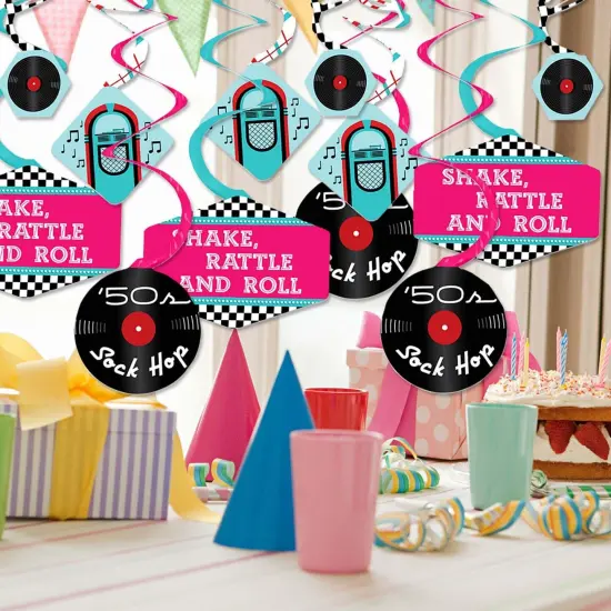 Big Dot of Happiness 50's Sock Hop - 1950s Rock N Roll Party Hanging Decor - Party Decoration Swirls - Set of 40 {3}
